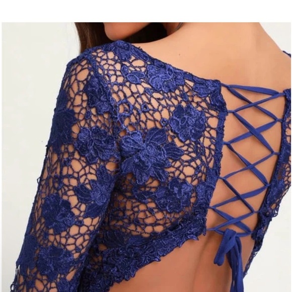 Lulus long sleeve prom dress size medium beautiful detail with lace up back - Picture 4 of 14